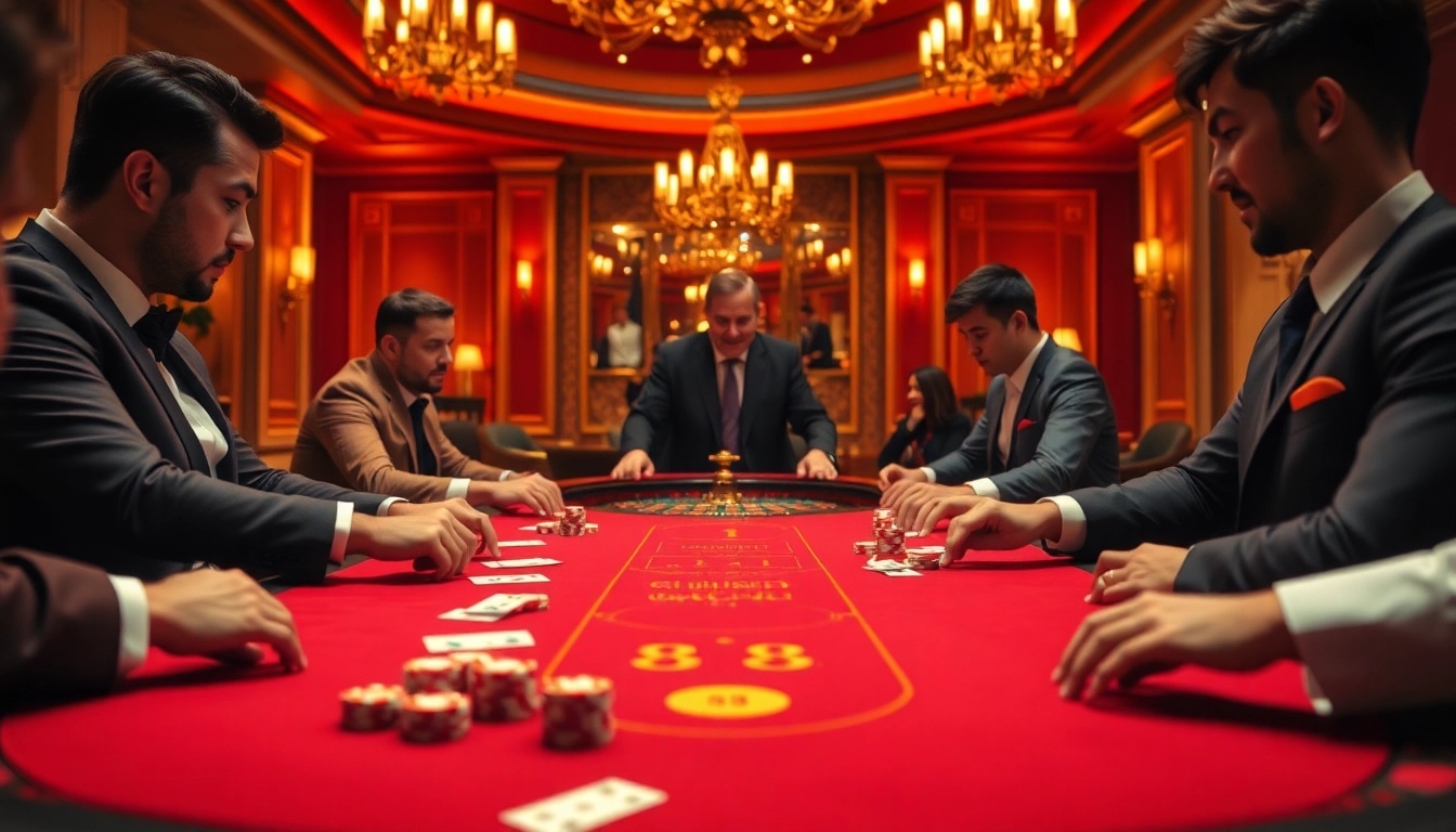 Gambling excitement at a luxury casino table showcasing 88xx poker gameplay with chips and cards.