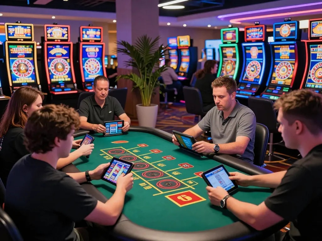 Players enjoying engaging 32win casino games in a lively atmosphere.