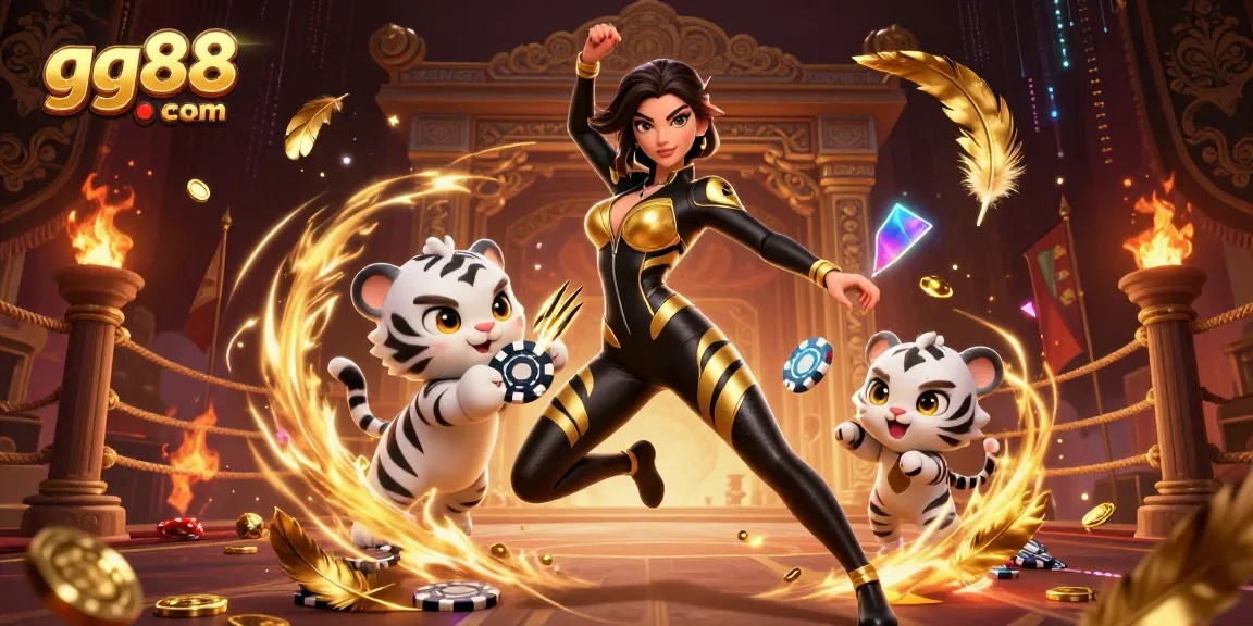 Play exciting games at gg88 com with dynamic characters and rich casino elements in a stunning illustration.