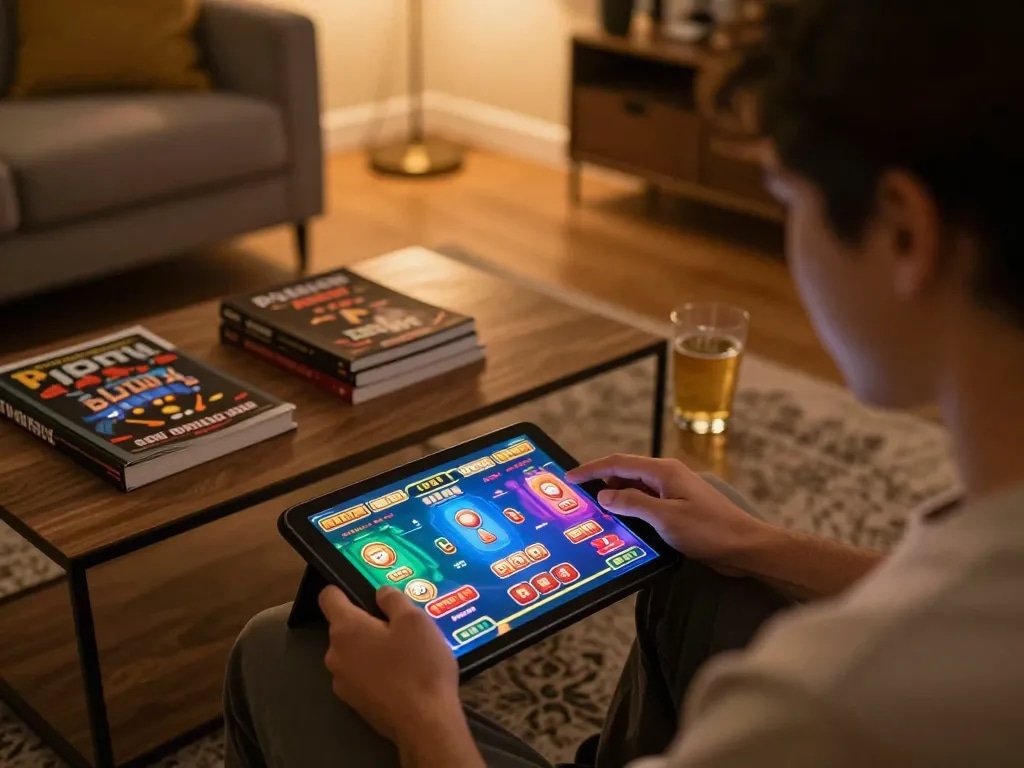 Engaging with this guide to play casino without ROFUS using a tablet in a cozy environment.