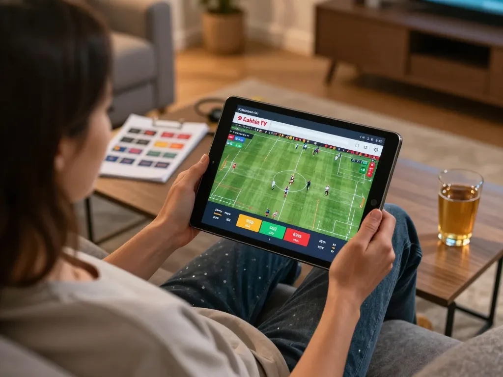 Cakhia TV user enjoying online gambling experience with live sports action.