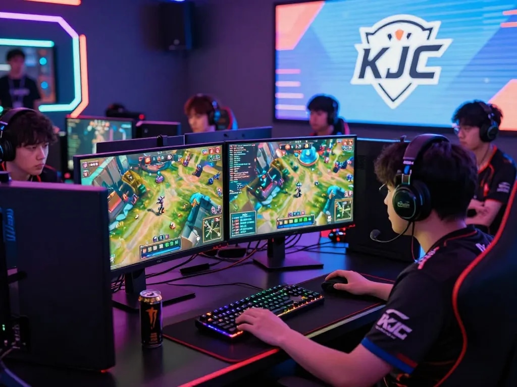 Esports players competing in a vibrant gaming environment for kjc onl, showcasing advanced technology and competitive atmosphere.