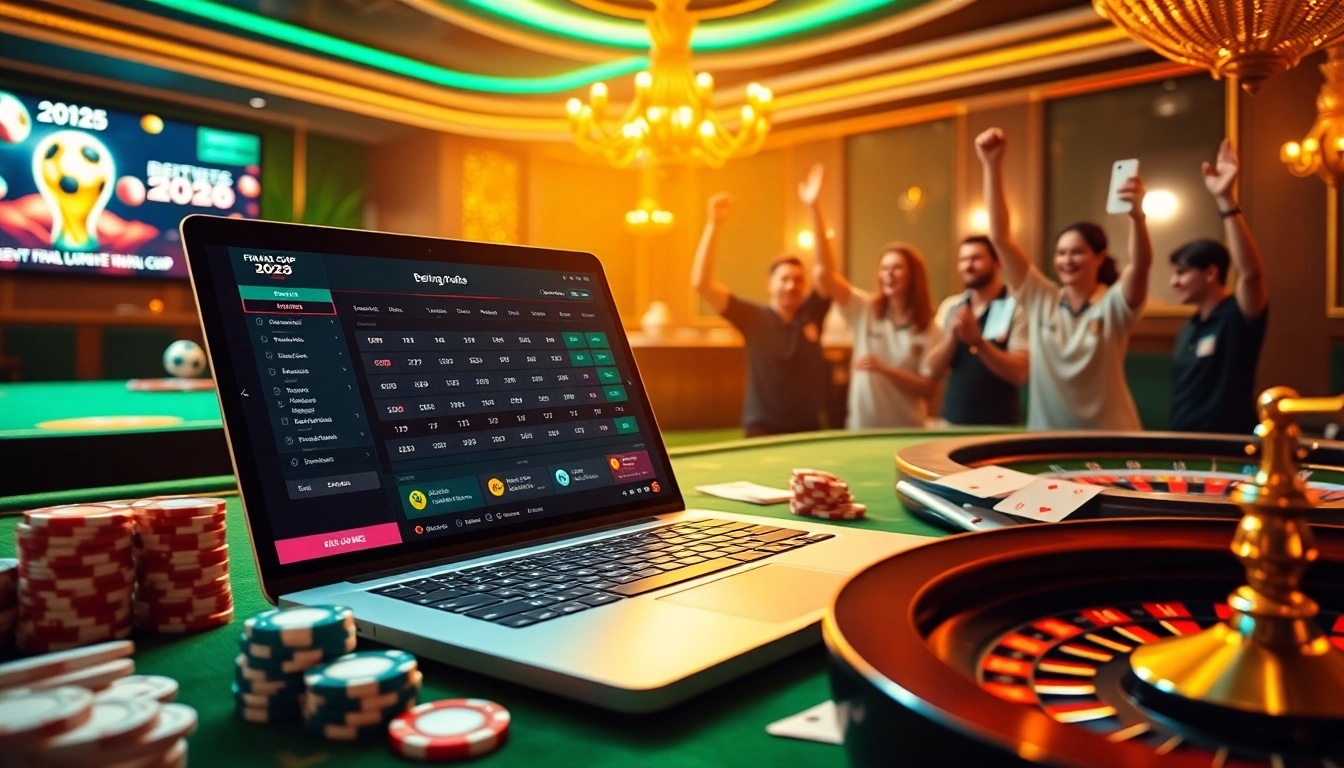 Experience the excitement of Judi Bola Piala Dunia with vibrant online betting scenes and casino elements.