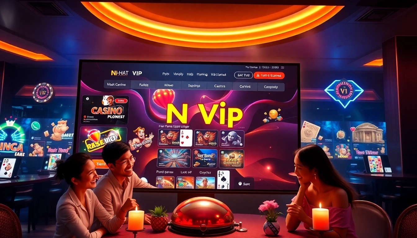 Nhat Vip online casino experience with happy players engaging with a modern gambling platform.