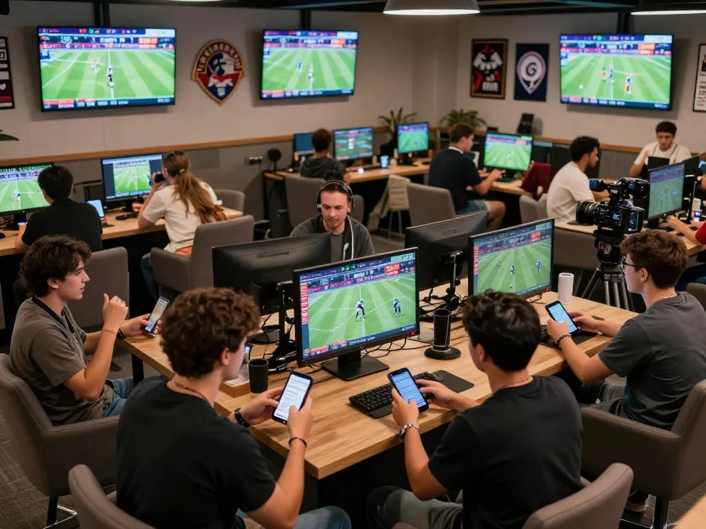 Jogoluck users actively placing bets while enjoying live sports in an upscale betting lounge