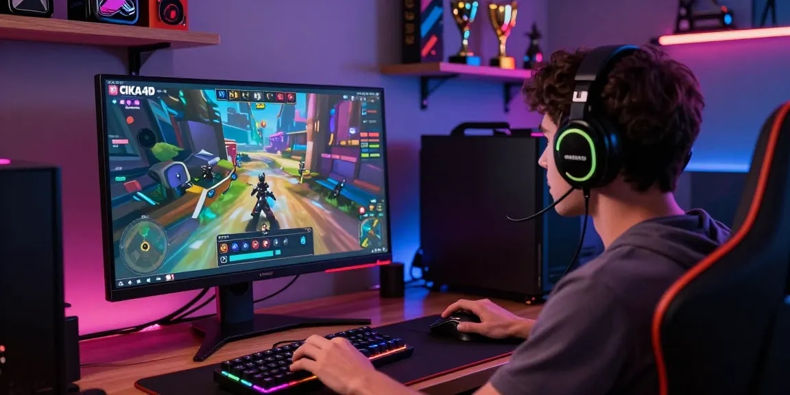 Engaged user on CIKA4D platform showcasing cika4d rtp in vibrant gaming setup with dynamic graphics and gaming peripherals.