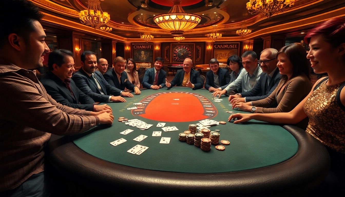 Experience high-stakes gameplay at MM OO's luxurious poker table in a vibrant casino.