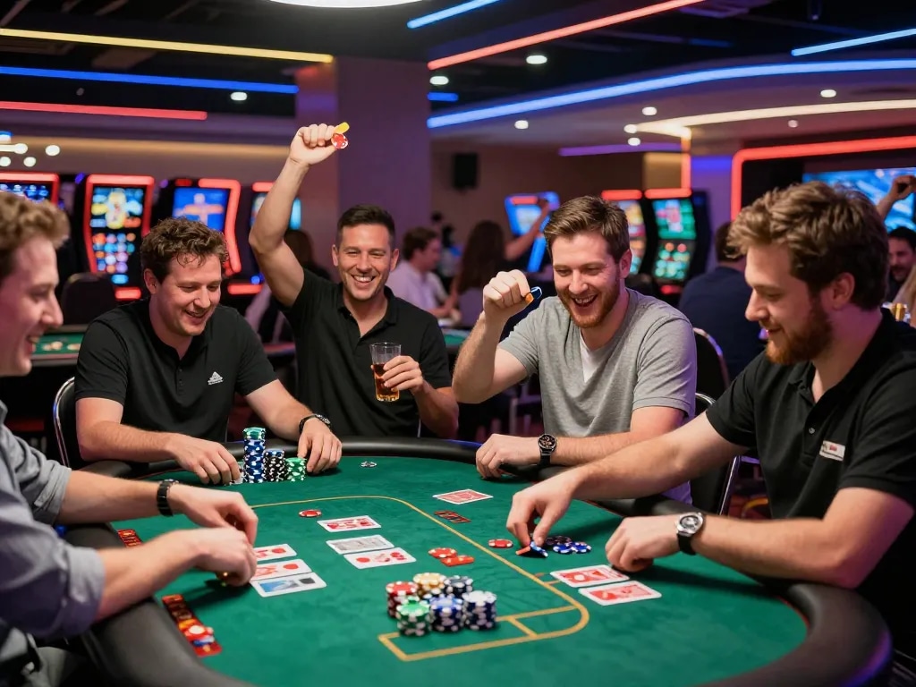 Players enjoying debet betting games at a lively casino table