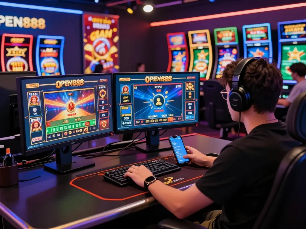Engaging live casino gaming experience at OPEN888 featuring vibrant visuals and promotional offers.