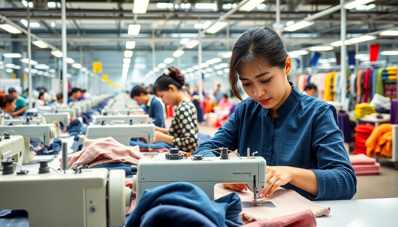Workers producing high-quality garments showcasing apparel manufacturers in China.
