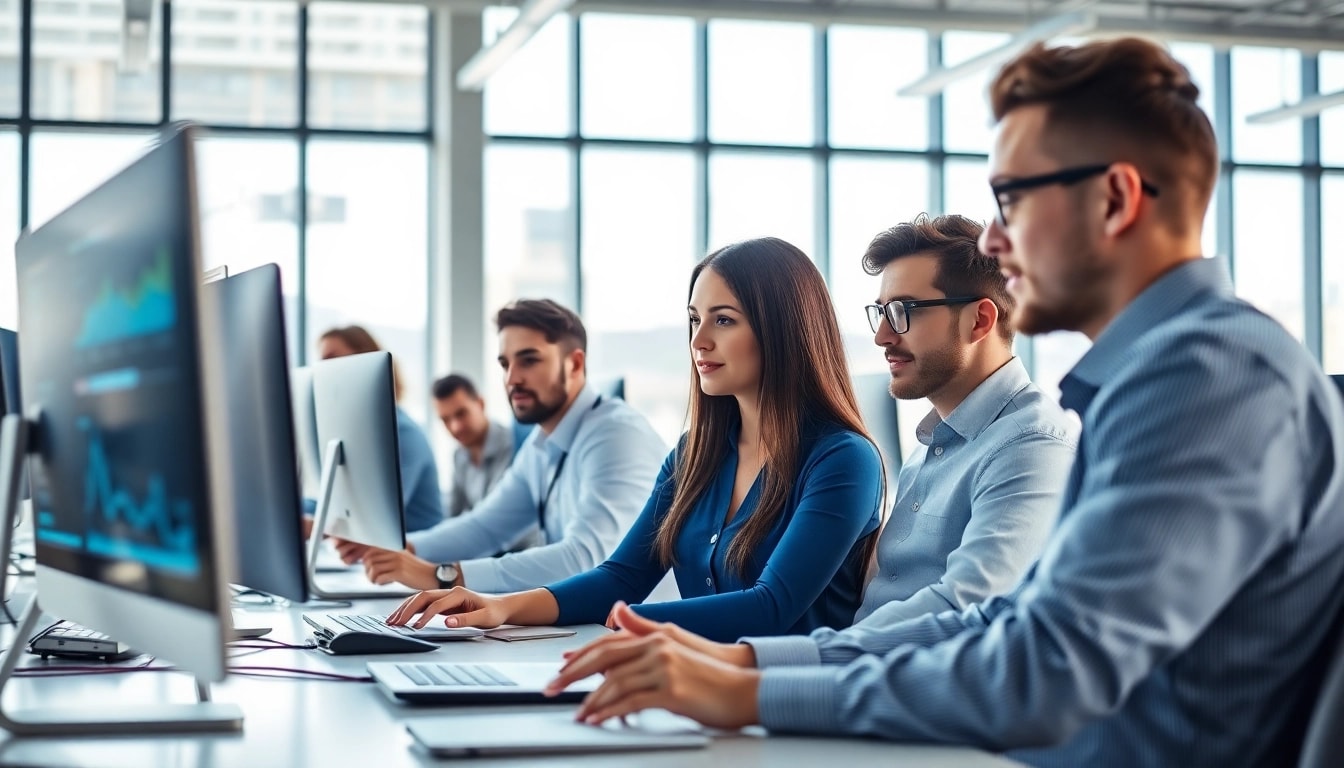 Explore adult web hosting solutions with professionals collaborating in a modern office setting.