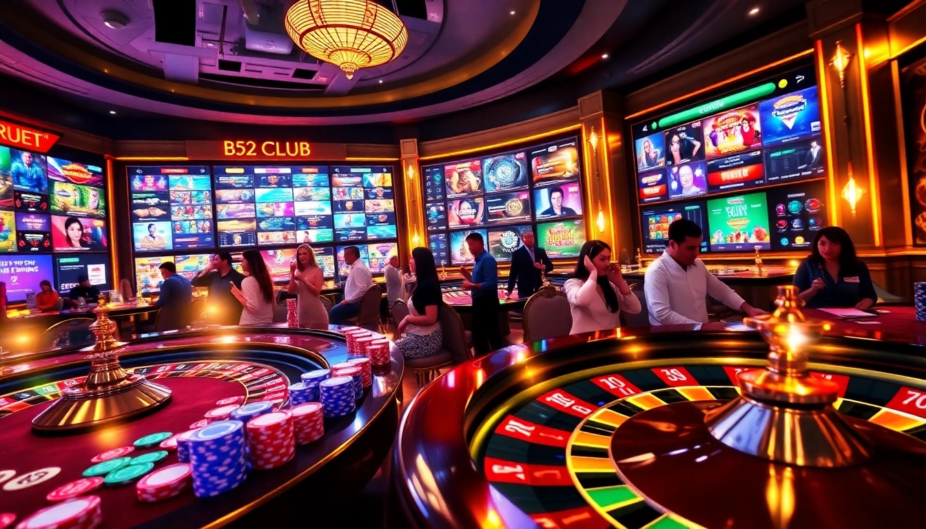Excited players enjoying their time at B52 CLUB's online gaming tables with vibrant atmosphere