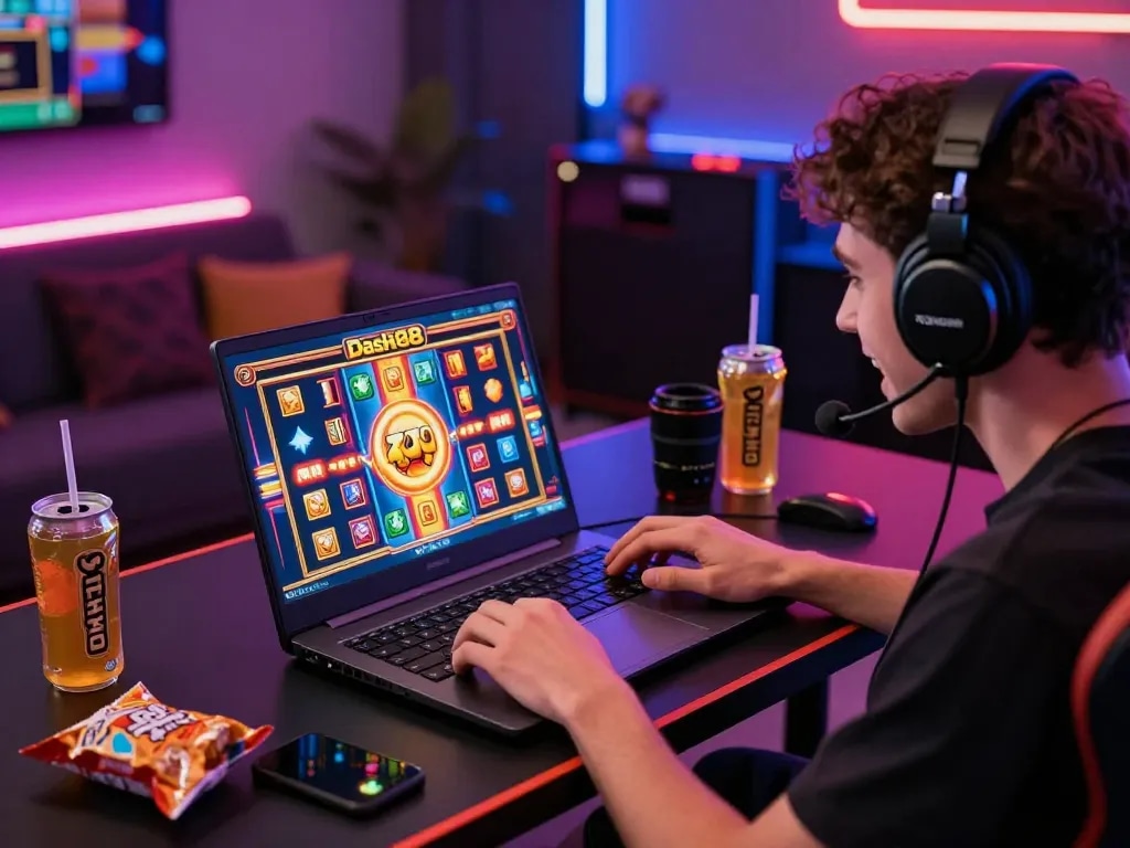 Exciting gaming moment on Dash88 showcasing vibrant online slot play with colorful graphics and engaging atmosphere.
