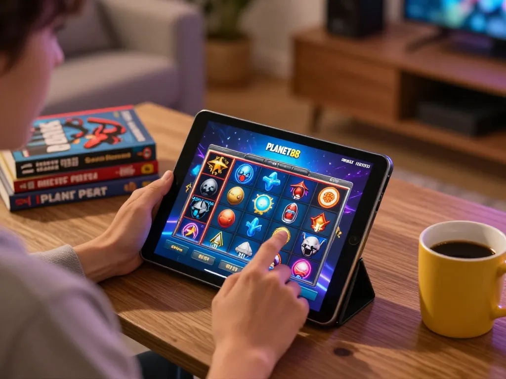 Engaging gameplay on planet88 slot from a cozy home setup with strategic notes nearby