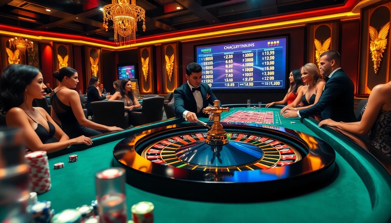 Exciting gameplay at nhacaiuytinvn.us.com with luxurious casino elements transitioning from tables to digital displays.