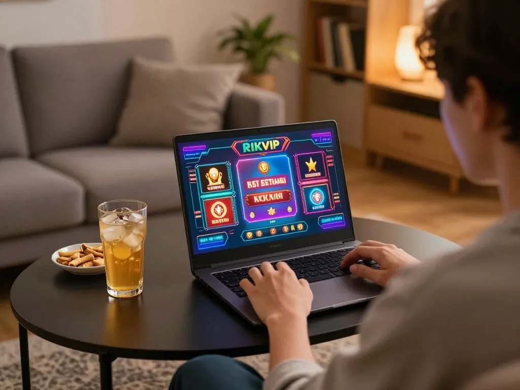 Engaging gameplay on RIKVIP, showcasing a player immersed in online casino action from home.