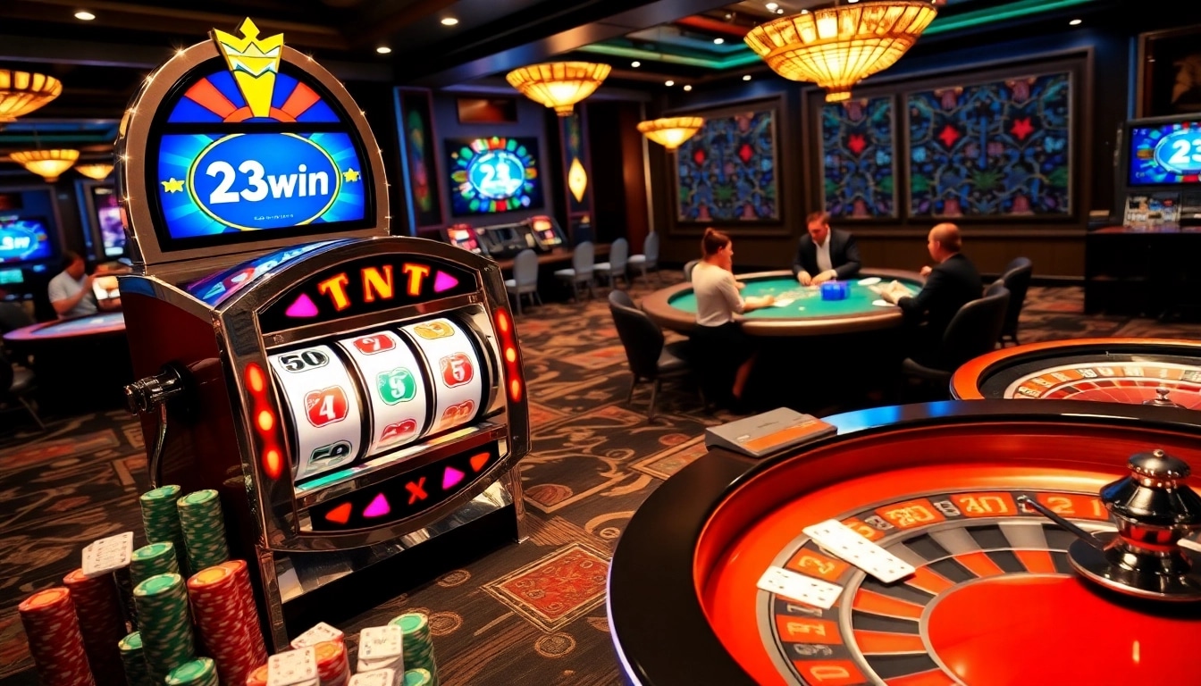 Experience the excitement of 23win with players at a vibrant casino table.