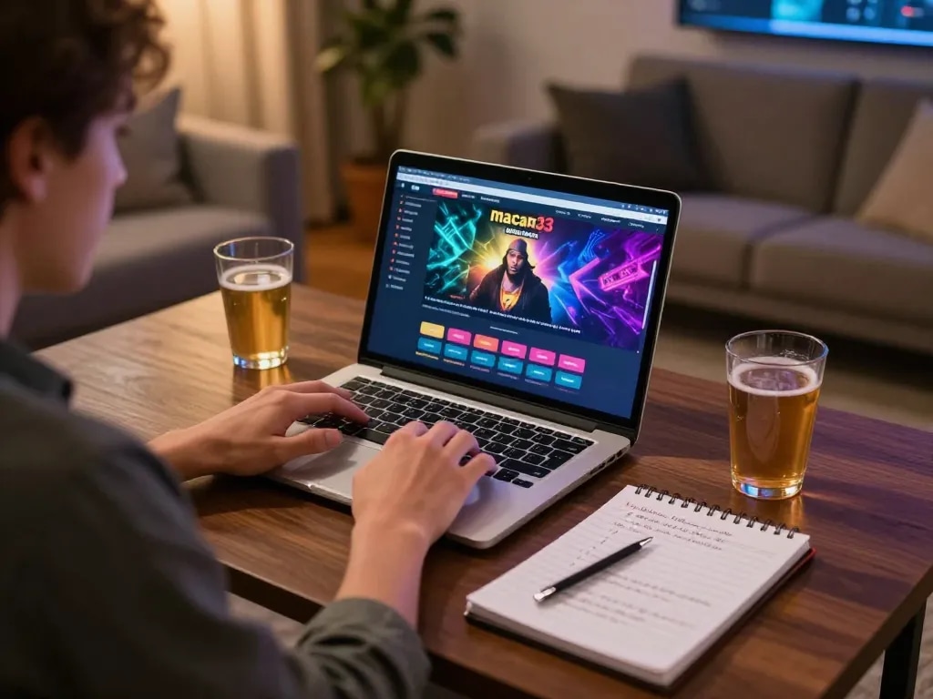 Engaging gameplay on macan33 platform as a player interacts with online casino interface from home.