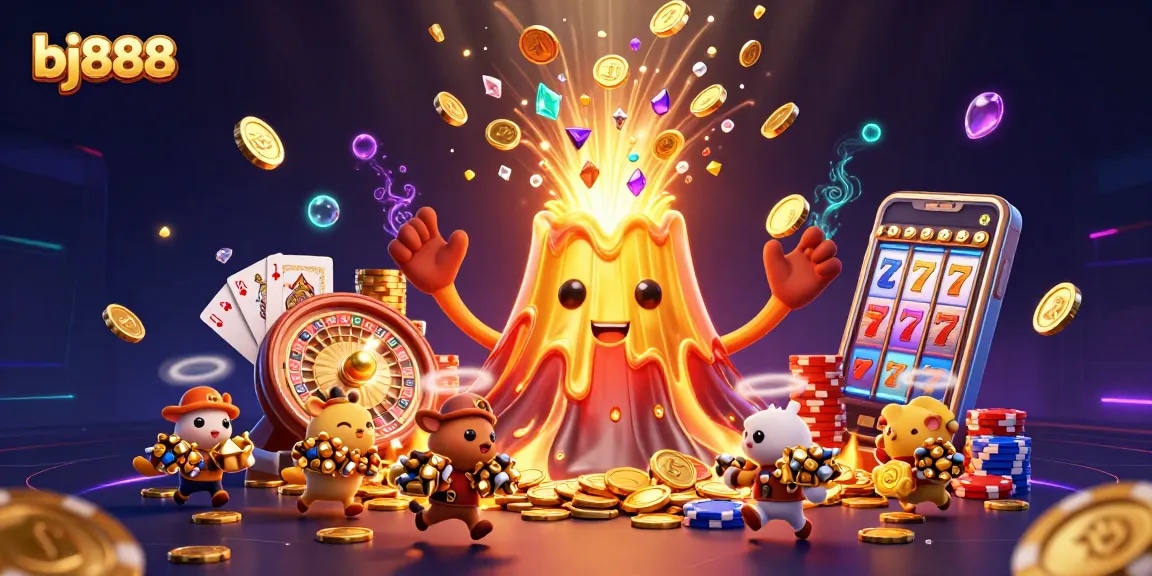 Experience thrilling gameplay at bj888 with a vibrant scene of treasures and lively casino action.