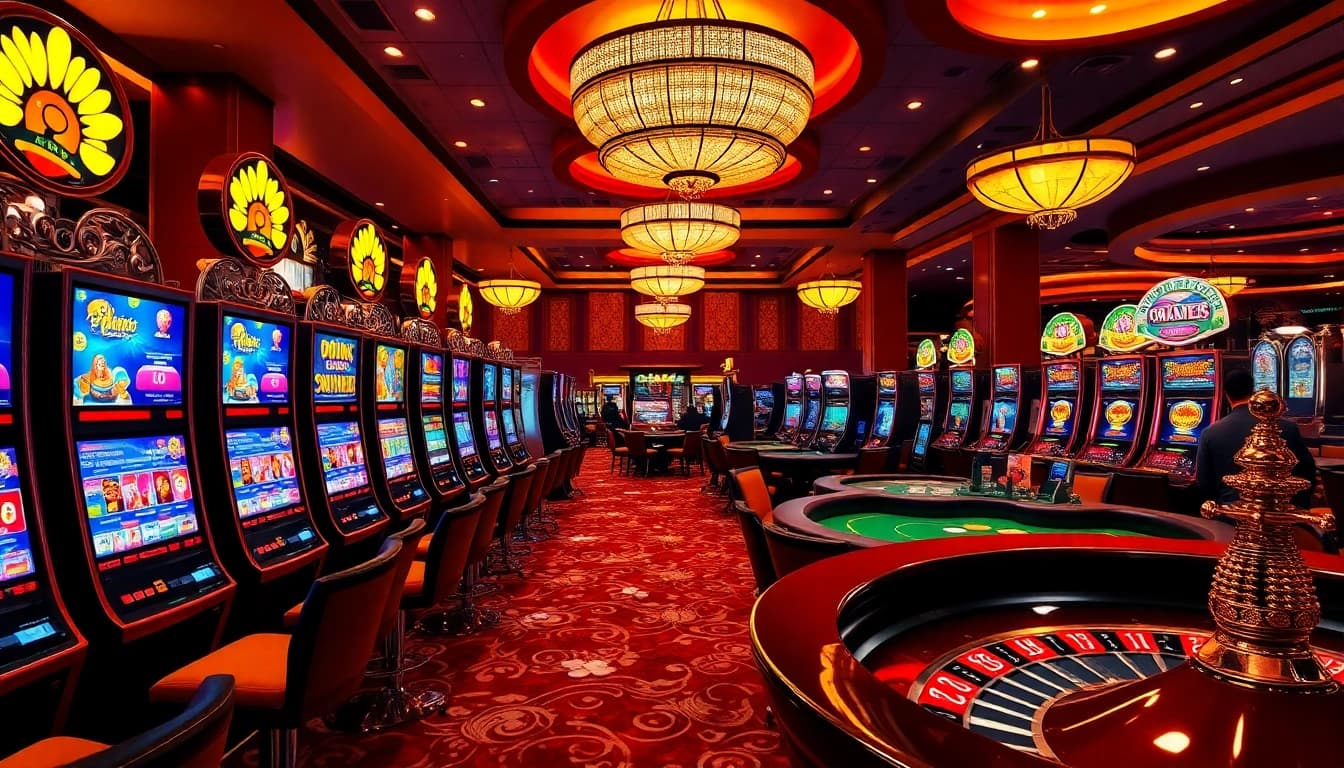 Experience the thrill of slot online gaming with lively casino visuals and vibrant slot machines.