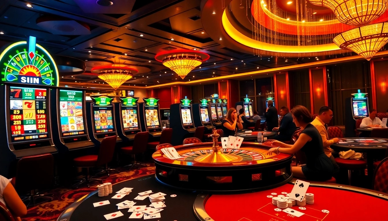 Engaging virtual gaming environment featuring idnslot with vibrant slot machines and exciting casino elements.