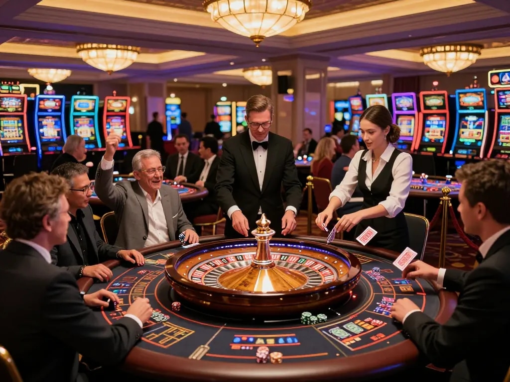 Engaged players at a luxurious gaming table, go89 enhances the thrill of the casino experience