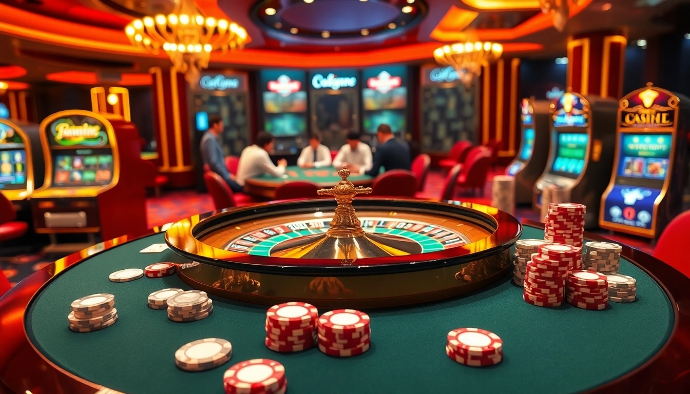 Experience the thrill of https://kong88.win with a vibrant casino scene filled with roulette tables and poker chips.