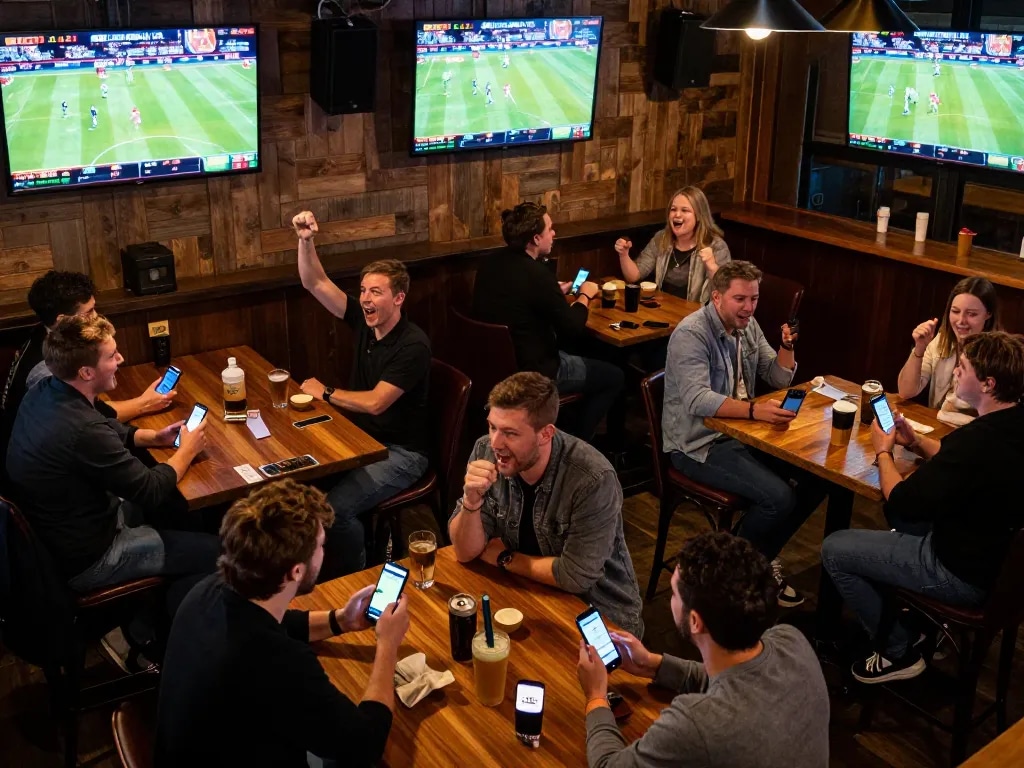 Engaging sports betting scene featuring SC88 OKVIP on mobile apps with enthusiastic patrons