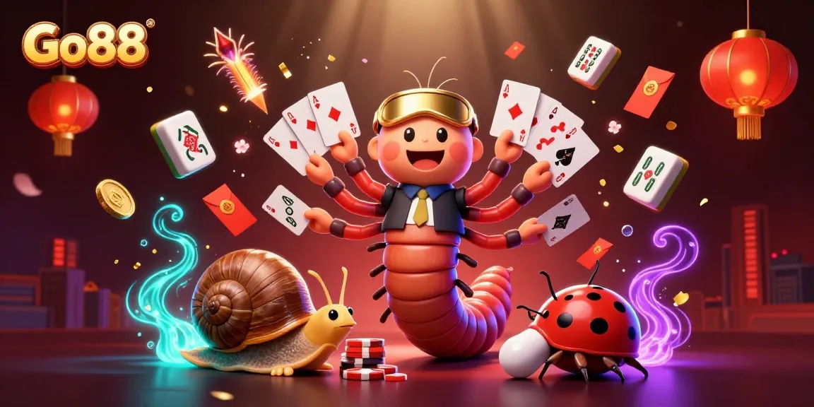 Experience thrilling gameplay at Go88 with a lively 3D casino scene featuring playful characters and vibrant game elements.