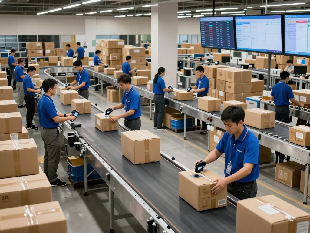 Track-courier logistics center showcases efficient package sorting and shipment tracking