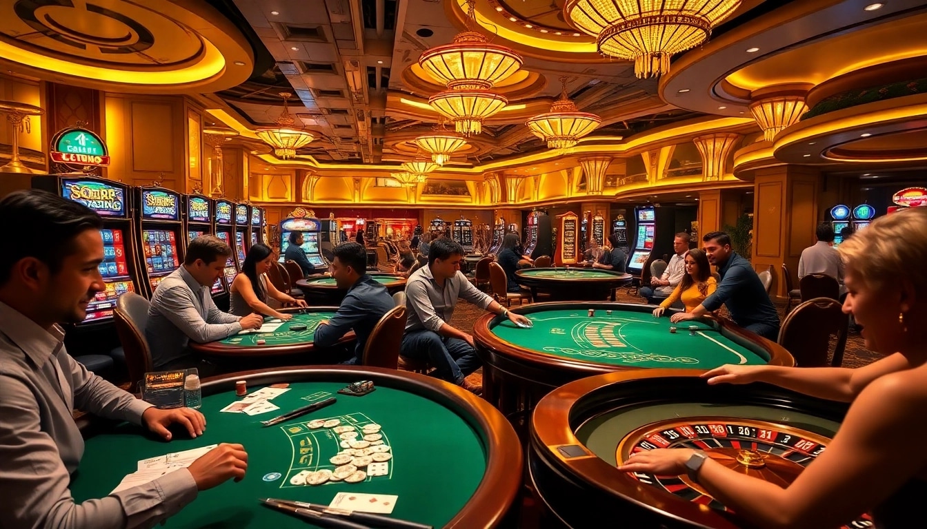 SODO CASINO vibrant gaming scene with players actively engaged at tables and slot machines