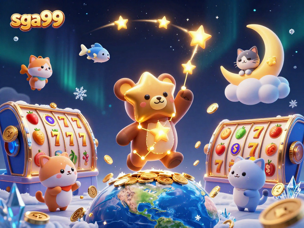 Scoop winning coins with sga99 in a rich casino-themed illustration filled with vibrant elements.