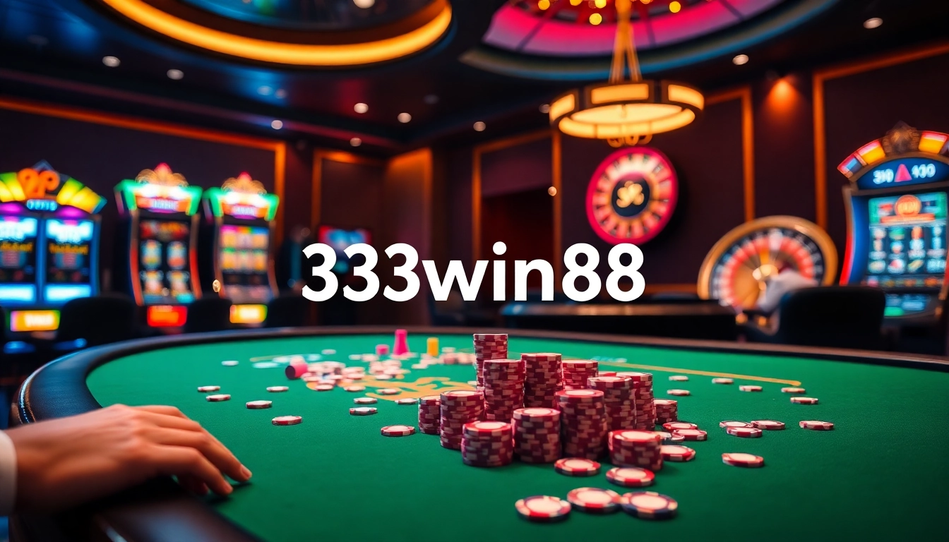 Players enjoying a vibrant poker game at 33win68, surrounded by thrilling casino elements.