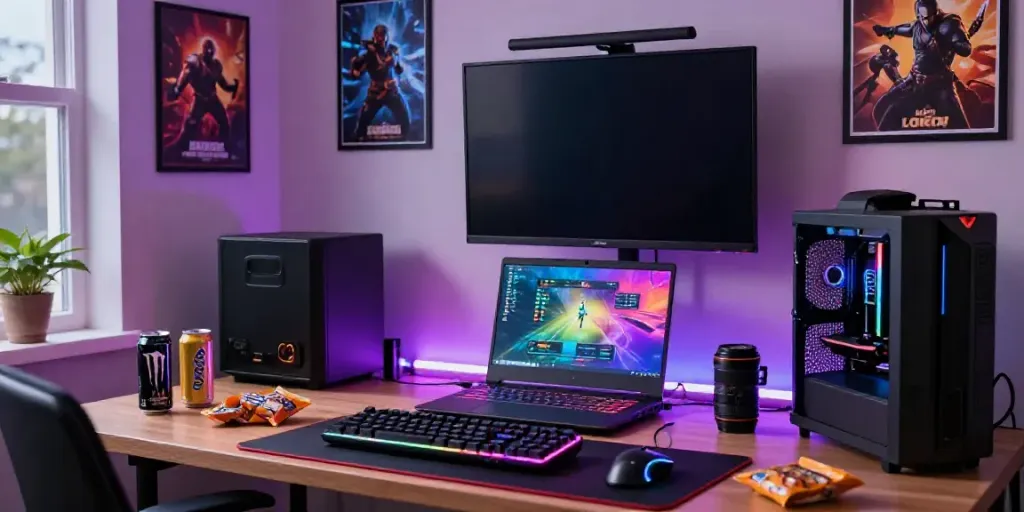 Gaming setup showcasing loket88 interface with RGB lighting and gaming peripherals.