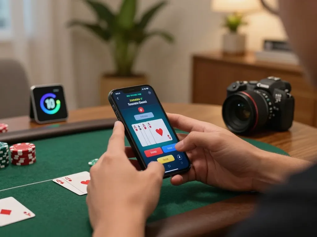 G28 mobile gaming session with poker interface showing exciting gameplay at home