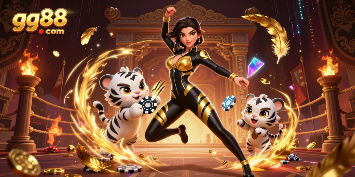 Play exciting games at gg88 com with dynamic characters and rich casino elements in a stunning illustration.