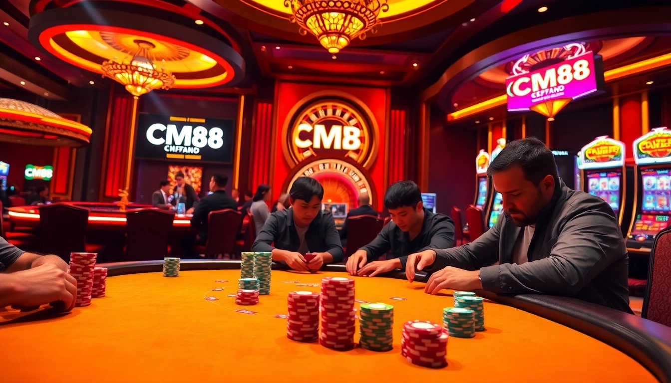Engage with CM88 at an electrifying casino poker table surrounded by colorful chips.
