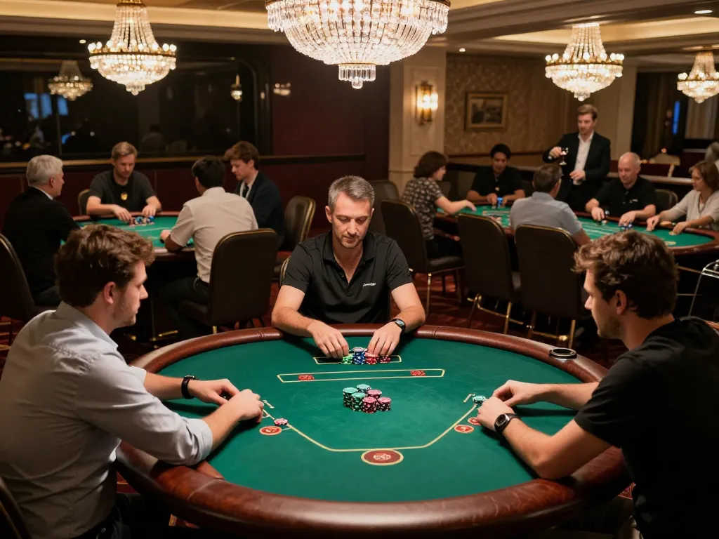 Players engaged in poker games at luxury casino, showcasing excitement and strategies on trang chủ rr88