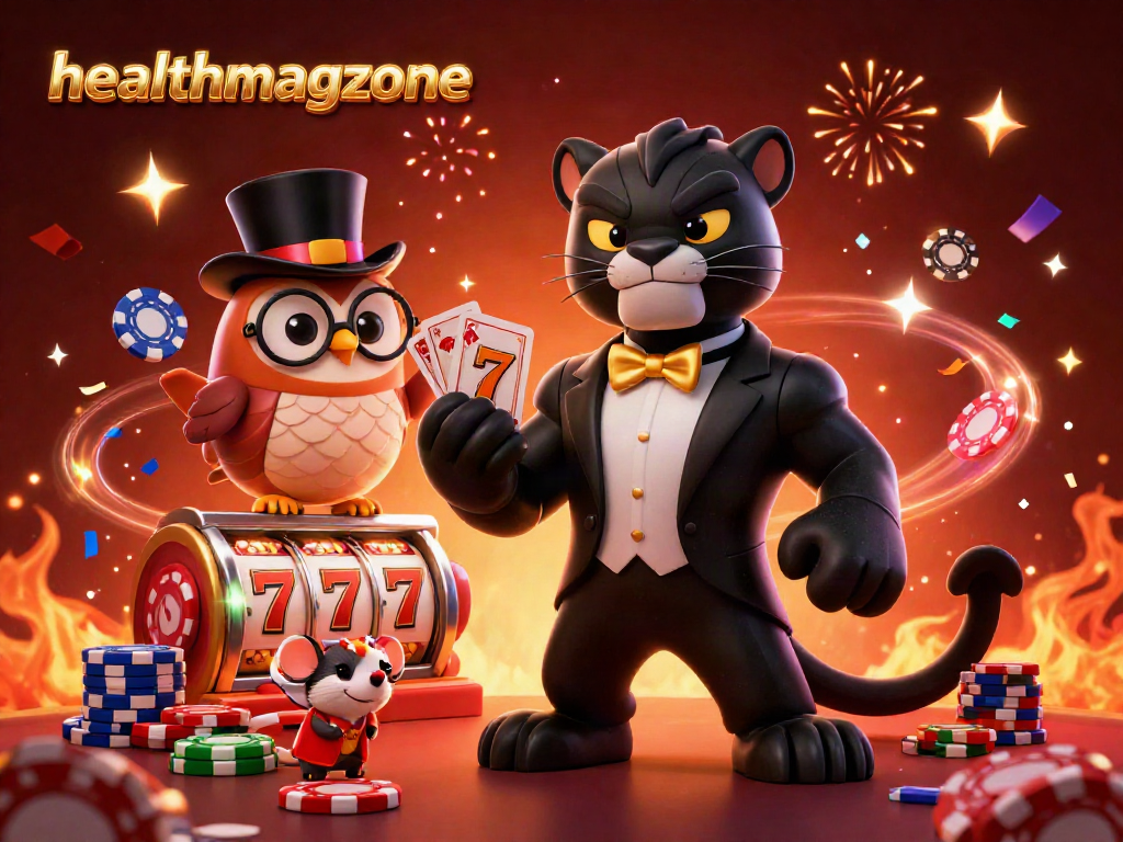 Permainan slot menarik di healthmagzone dengan panther, burung hantu, dan tikus beruntung beraksi.