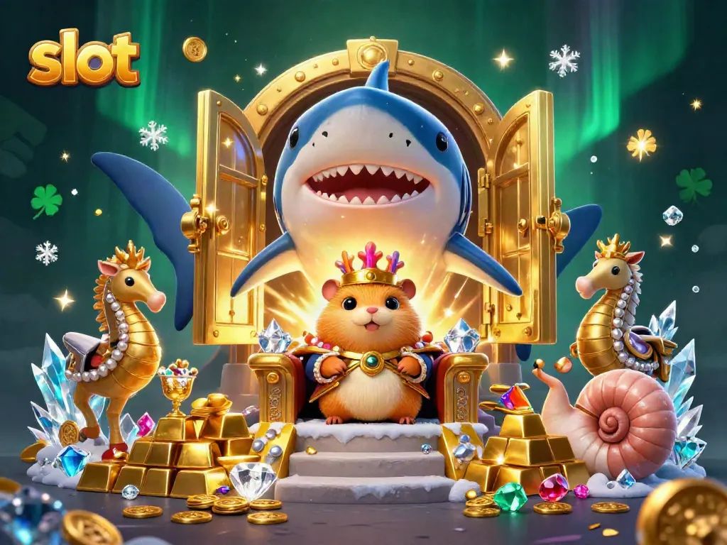Bermain slot dengan simbol beruntung dan karakter unik di latar belakang gemerlap perhiasan.