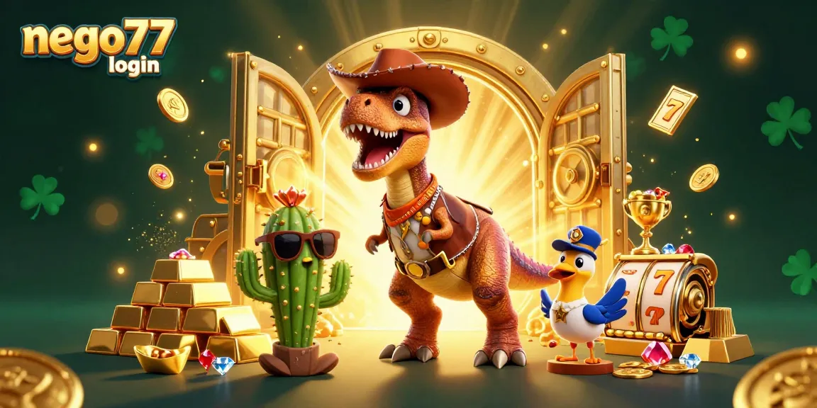 Experience seamless gaming with nego77 login in this vibrant casino-themed illustration.