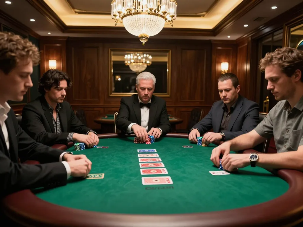 Permainan poker KENZO123 di ruang VIP mewah dengan aksi taruhan tinggi.