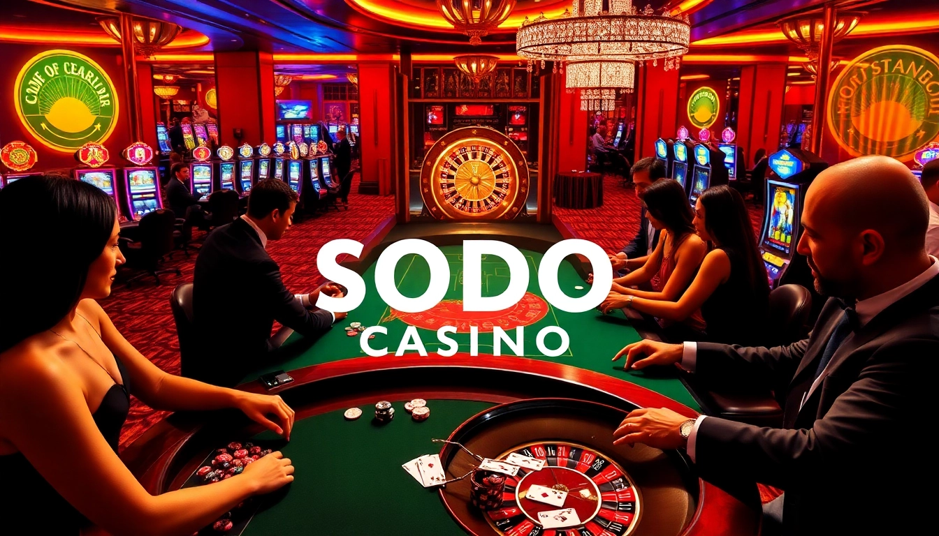 SODO CASINO players enjoying a thrilling game at the roulette table with elegant decor.