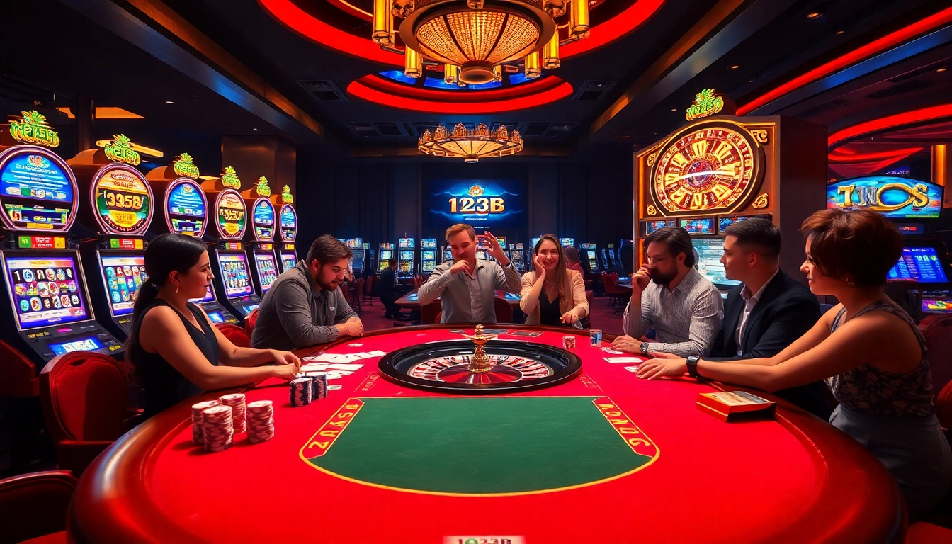 Experience the thrill of gambling at 123B with vibrant casino tables and lively gameplay.