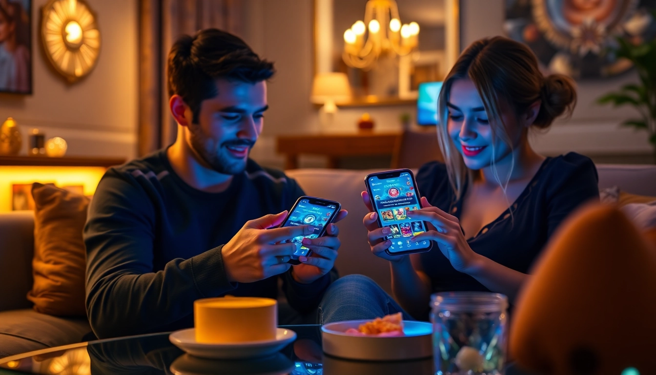 Online players enjoying Co88's casino games in a cozy setting, highlighting excitement and camaraderie.