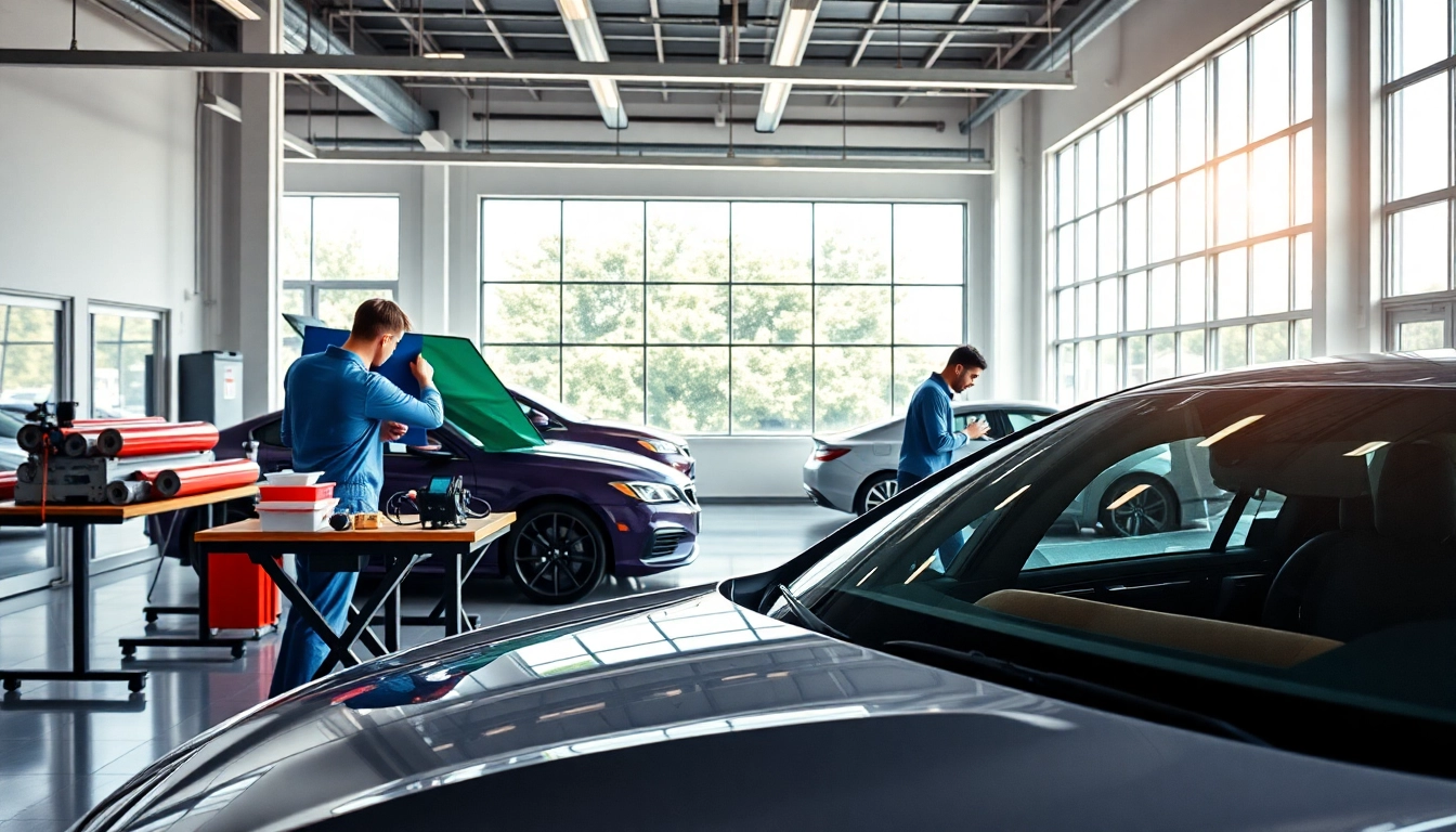 Experience expert window tinting Cleveland TN with skilled technicians in a vibrant, modern workshop.