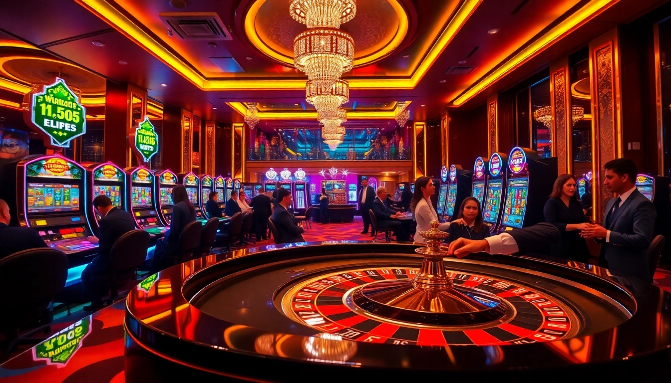 KJC guests engaging in an exhilarating casino atmosphere with vibrant tables, cards, and excitement.