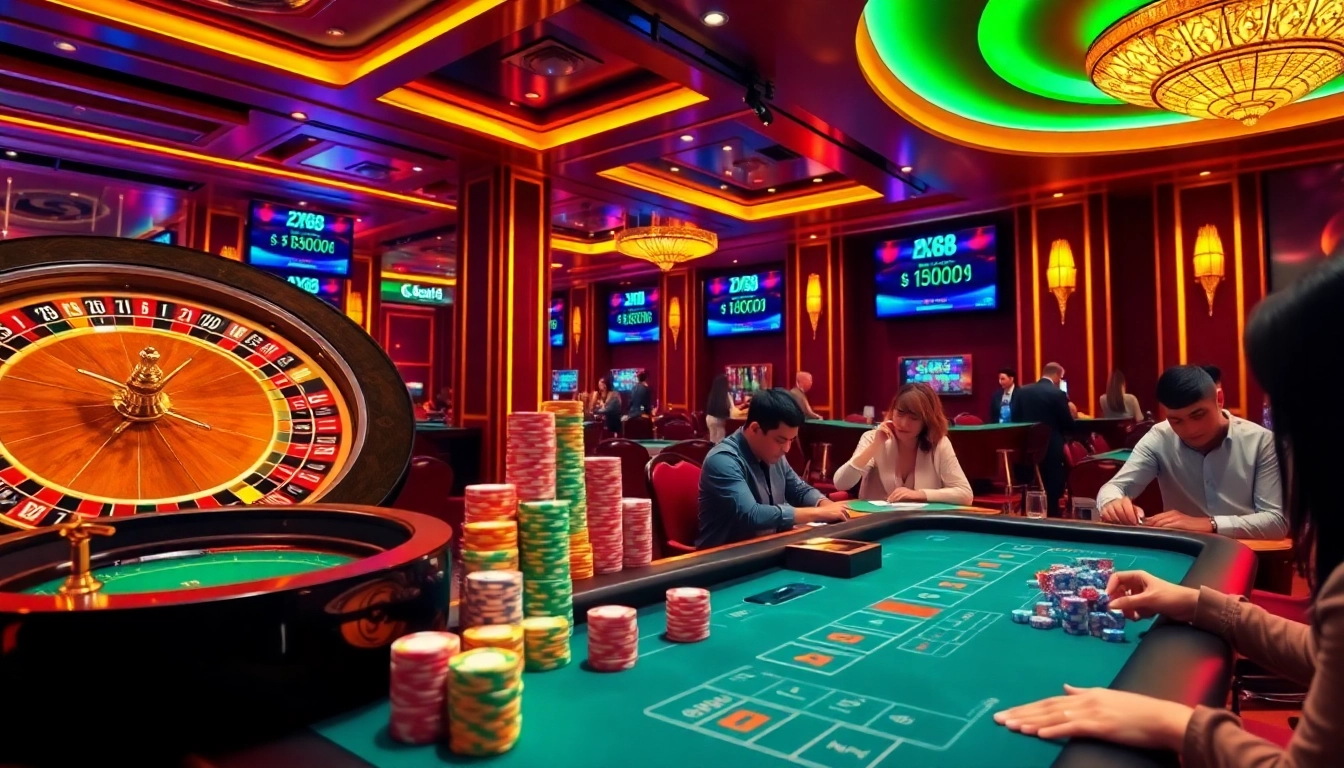 Experience the thrill at nhà cái XX88 with vibrant casino scenes and engaging games.