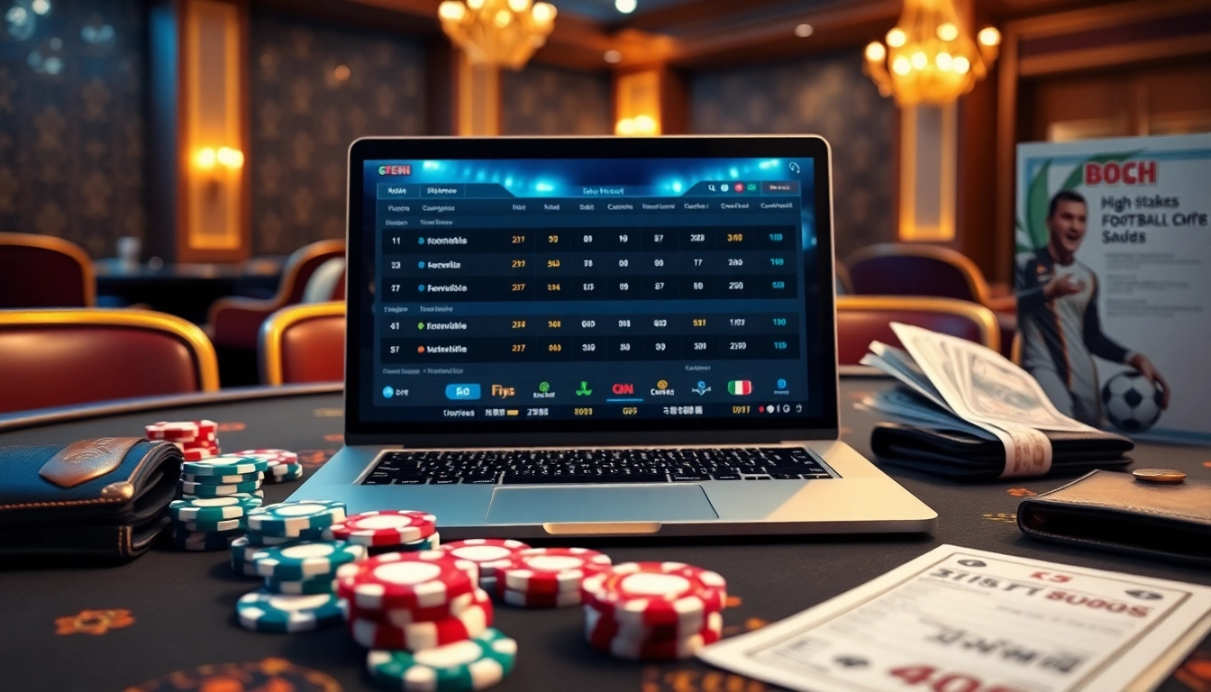 แทงบอล on a sleek online betting interface, showcasing live football match odds and casino elements.