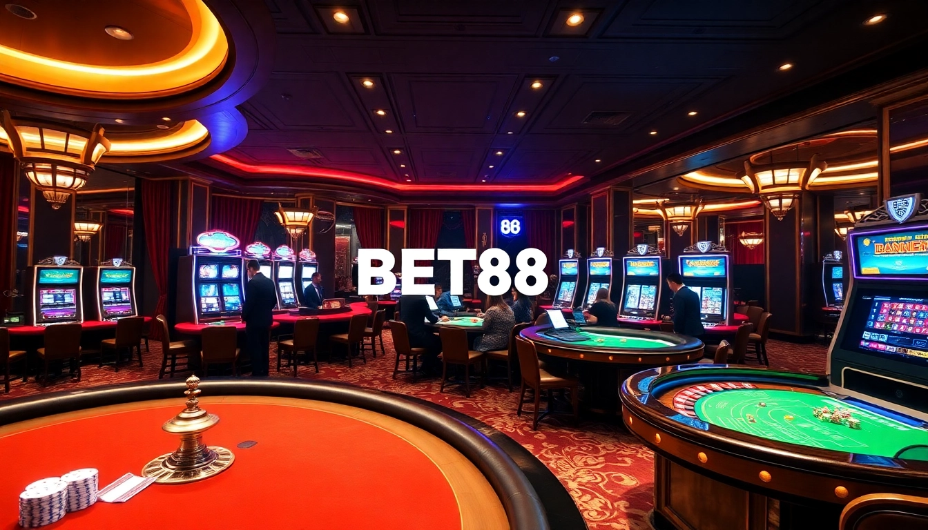 BET88 players enjoying high-stakes games at a lavish casino